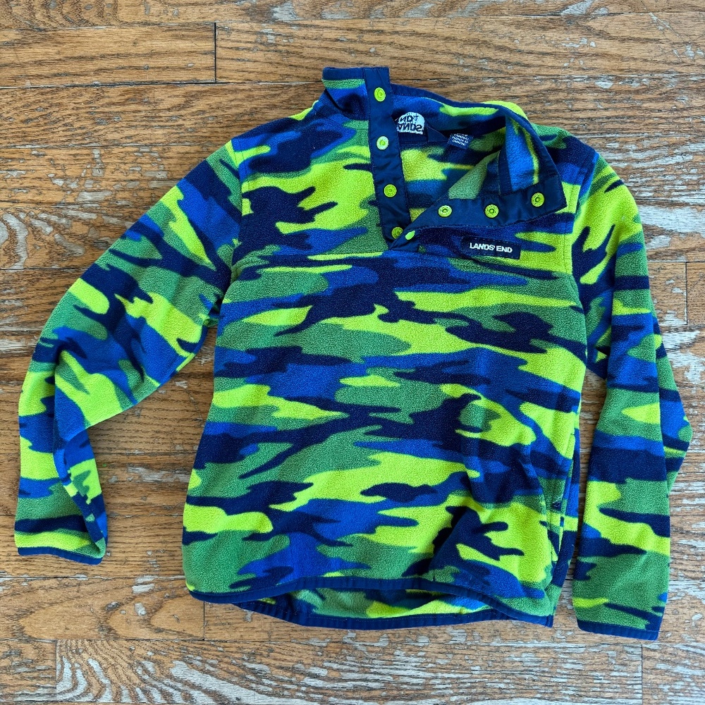 Land End Boys' Camoflage Fleece quarter Snap Fleece jacket size 6/7